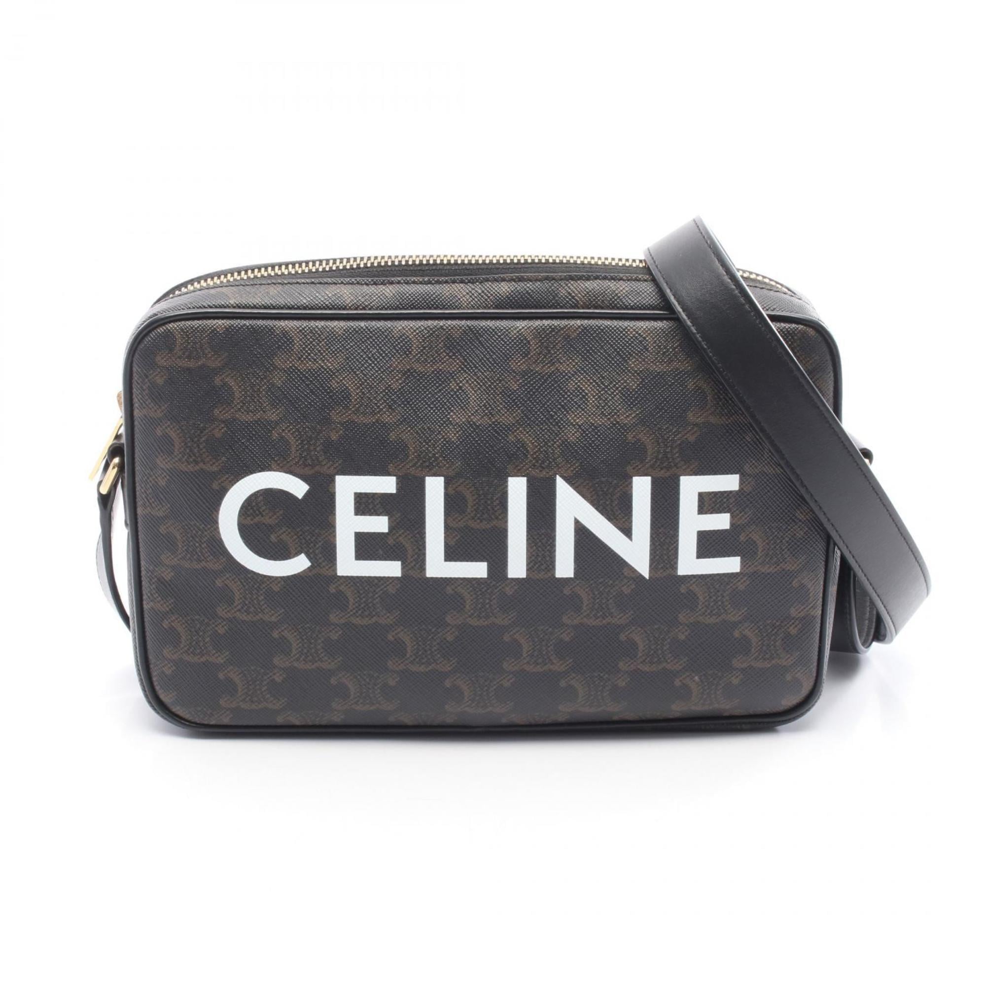 Celine Triomphe Medium Messenger Bag, Shoulder Coated Canvas and Leather, Women's, Black Brown, 194502