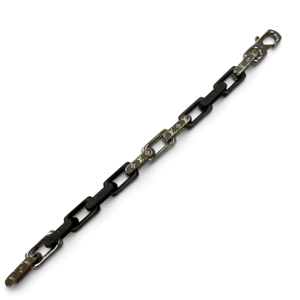 LOUIS VUITTON (Louis Vuitton) 2026 Model M00686 Monogram Chain Bracelet, Silver & Black, Size M, Made in Italy, Men's — Like New