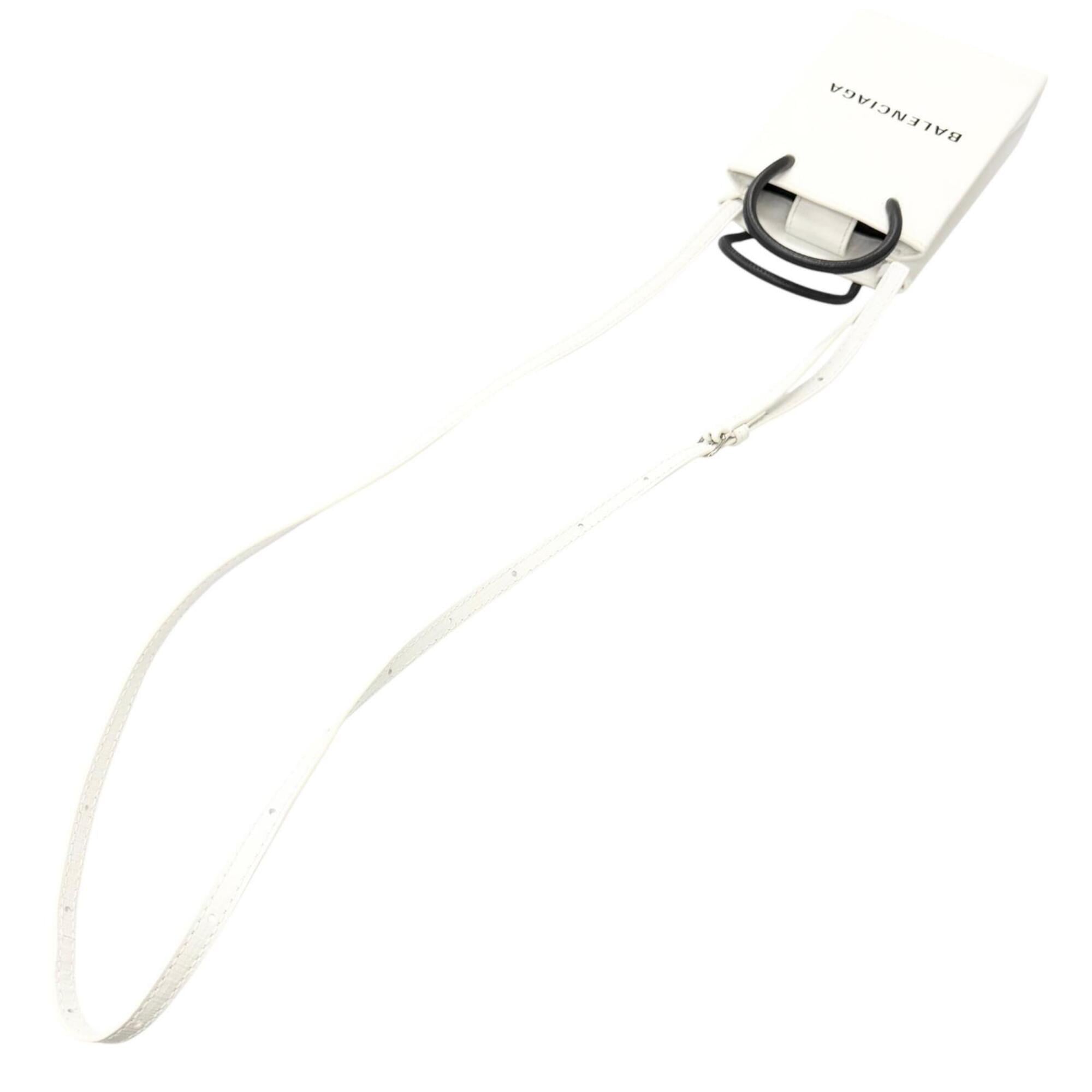 BALENCIAGA 593826 Logo Leather Shopping Phone Holder Shoulder Bag White Men's with Dust — Like New