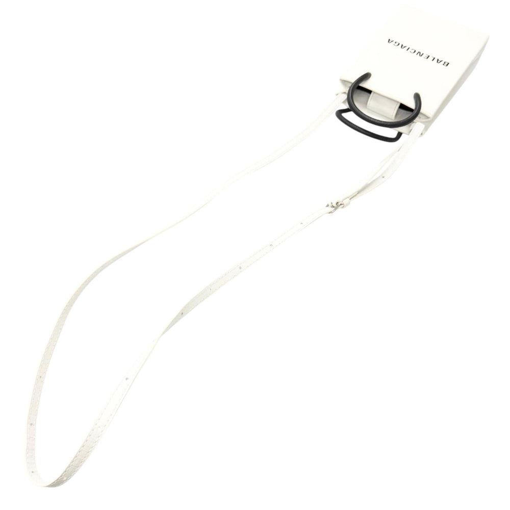 BALENCIAGA 593826 Logo Leather Shopping Phone Holder Shoulder Bag White Men's with Dust — Like New