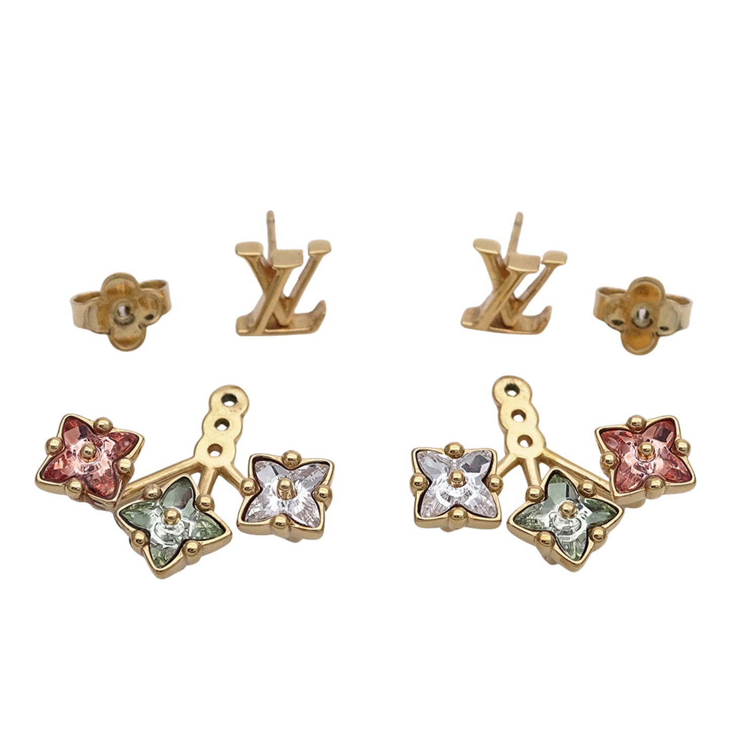 Louis Vuitton LOUIS VUITTON Women's Luluglam Rhinestone Earrings in Gold, Pink, and Green, M00785