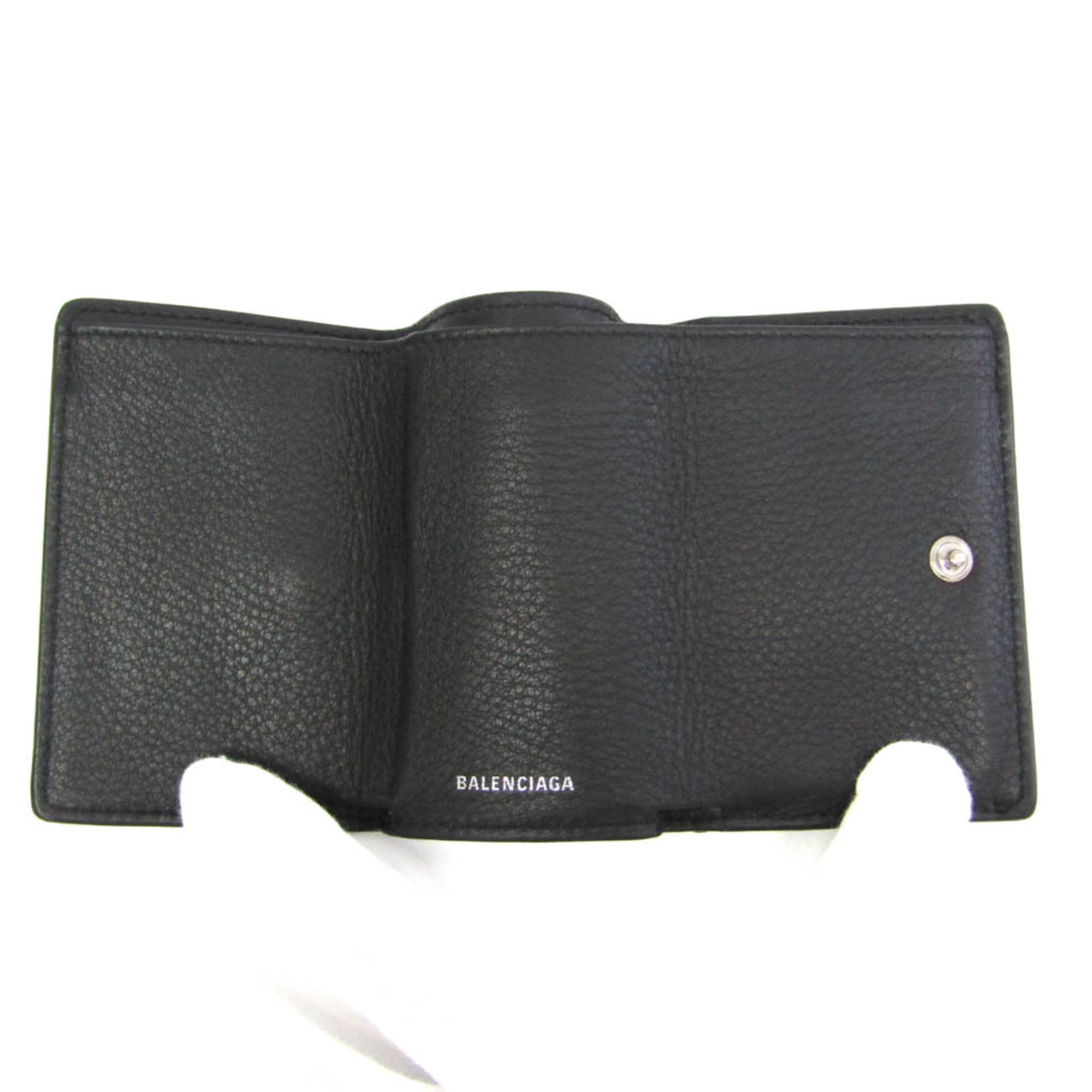 Balenciaga PAPIER Mini 391446 Men,Women Leather Wallet (tri-fold) Black