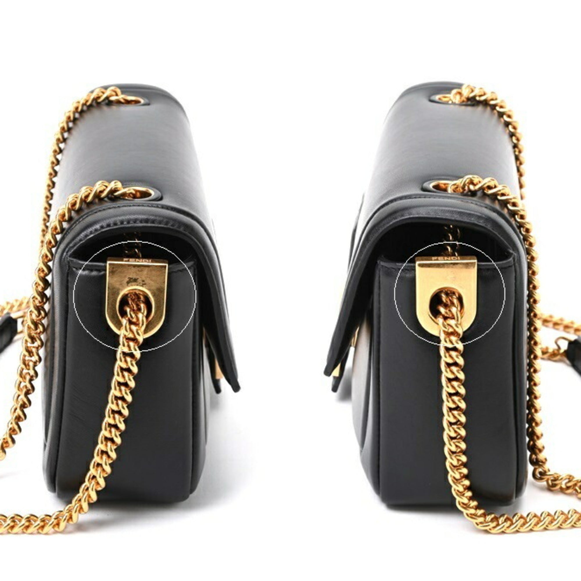 FENDI Baguette Chain Shoulder 8BR783 Leather Black S-157022