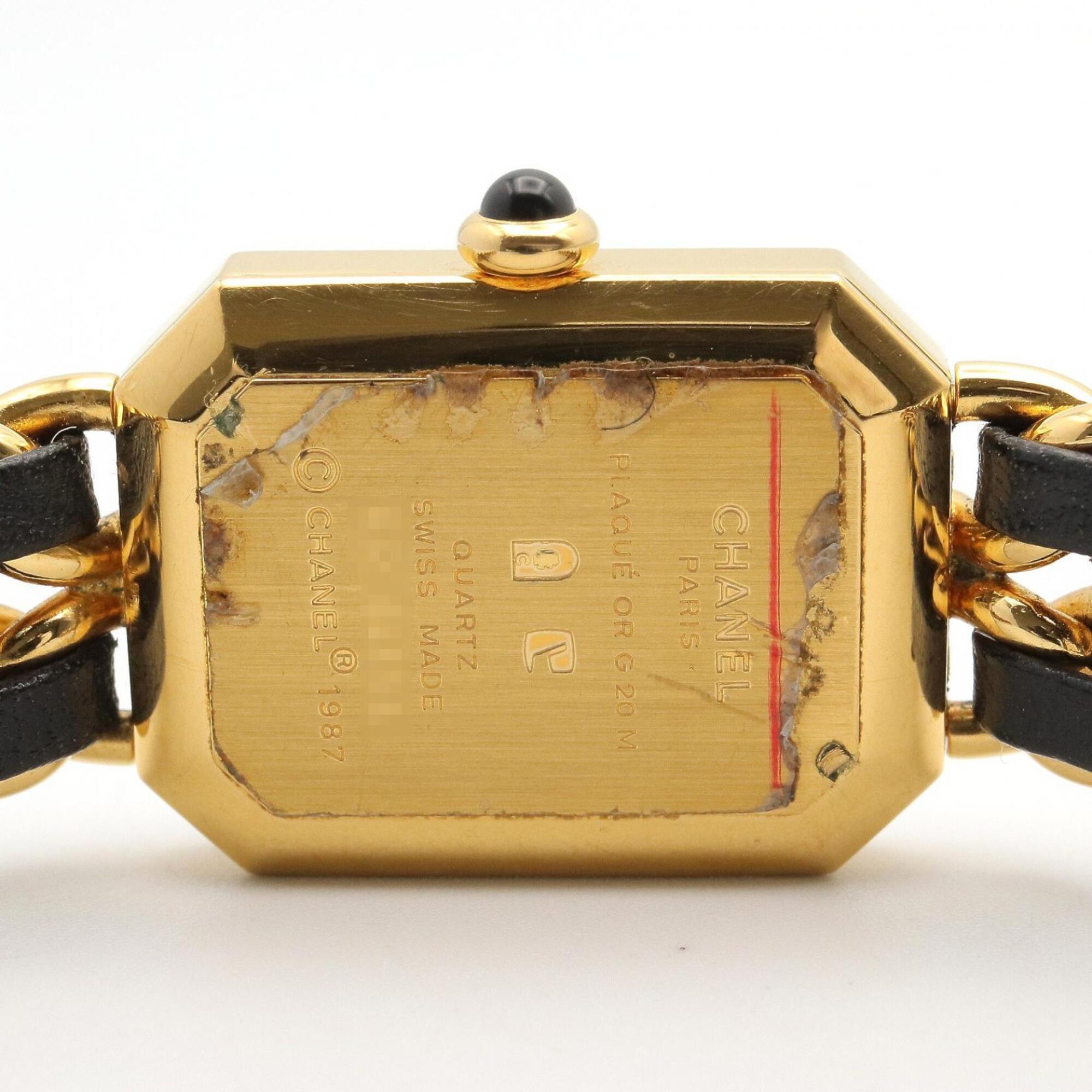 Chanel CHANEL Première M Wristwatch, Gold Plated (GP), Leather Strap, Women's, Black, H0001 — Very Good