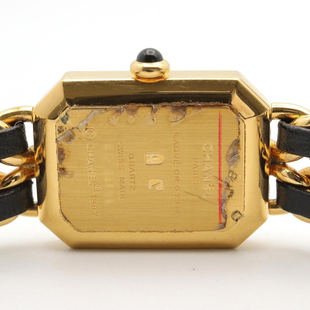 Chanel CHANEL Première M Wristwatch, Gold Plated (GP), Leather Strap, Women's, Black, H0001 — Very Good