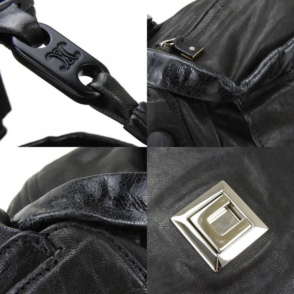 Celine Shoulder Bag Leather Pony Suede Black Women's CELINE