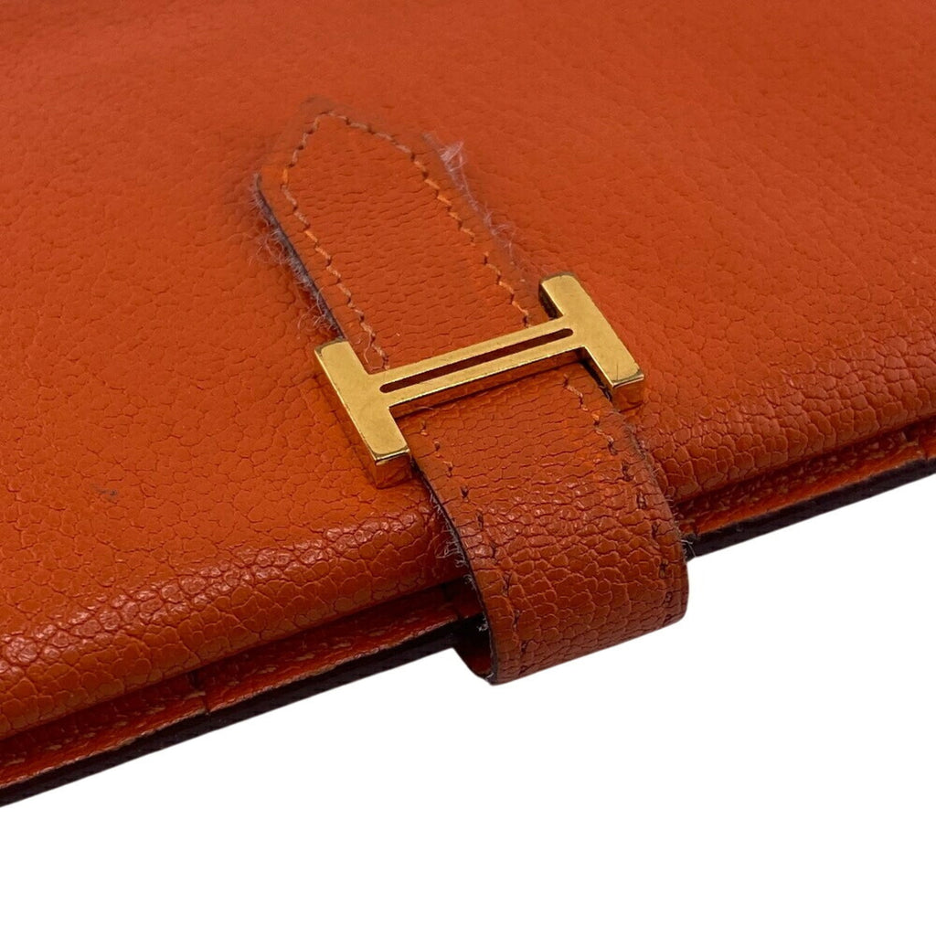 HERMES Bearn long wallet, orange, women's