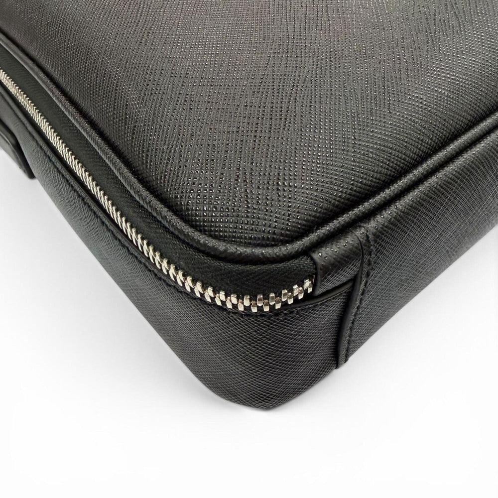 PRADA 2VE022 Saffiano Leather Triangle Logo 2-Way Briefcase Business Bag Black Made in Italy Men's — Like New