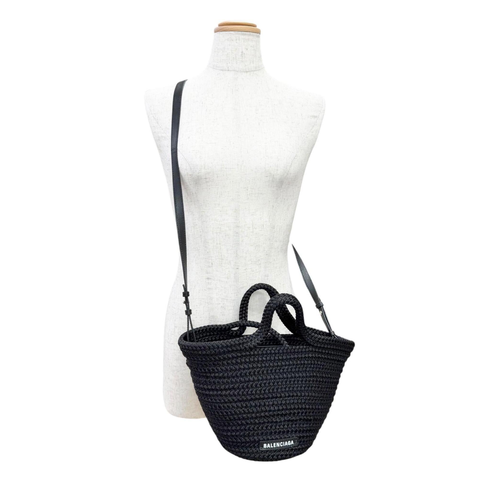 BALENCIAGA 695612 Ibiza Small Strap Logo 2-Way Basket Bag Summer Handbag Shoulder Black Made in Italy Women's with Dust — Like New