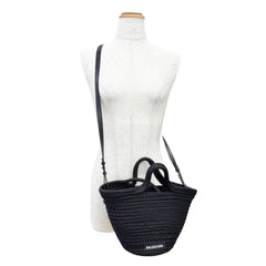BALENCIAGA 695612 Ibiza Small Strap Logo 2-Way Basket Bag Summer Handbag Shoulder Black Made in Italy Women's with Dust — Like New