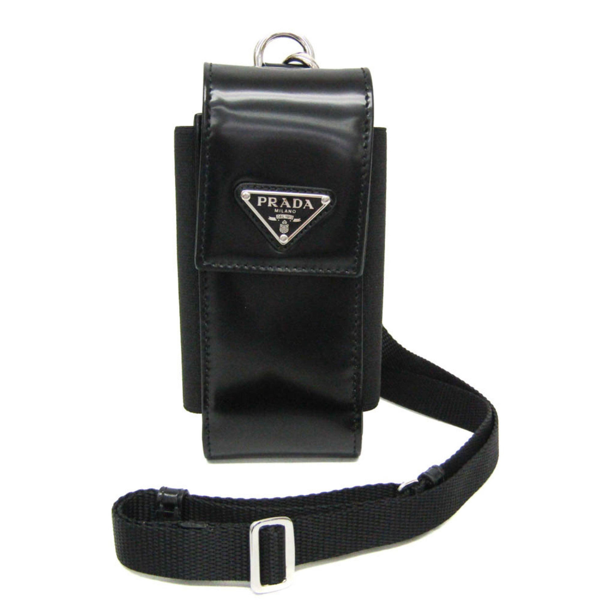 Prada Triangle Logo Phone Pouch Men,Women Leather Pouch Black — Like New