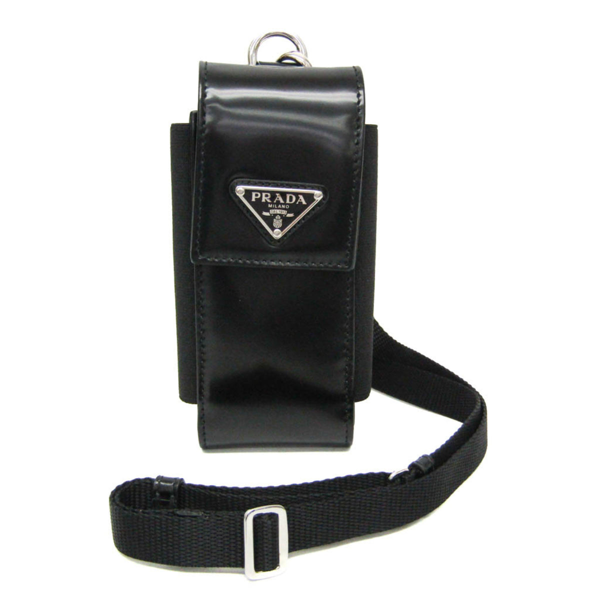 Prada Triangle Logo Phone Pouch Men,Women Leather Pouch Black — Like New