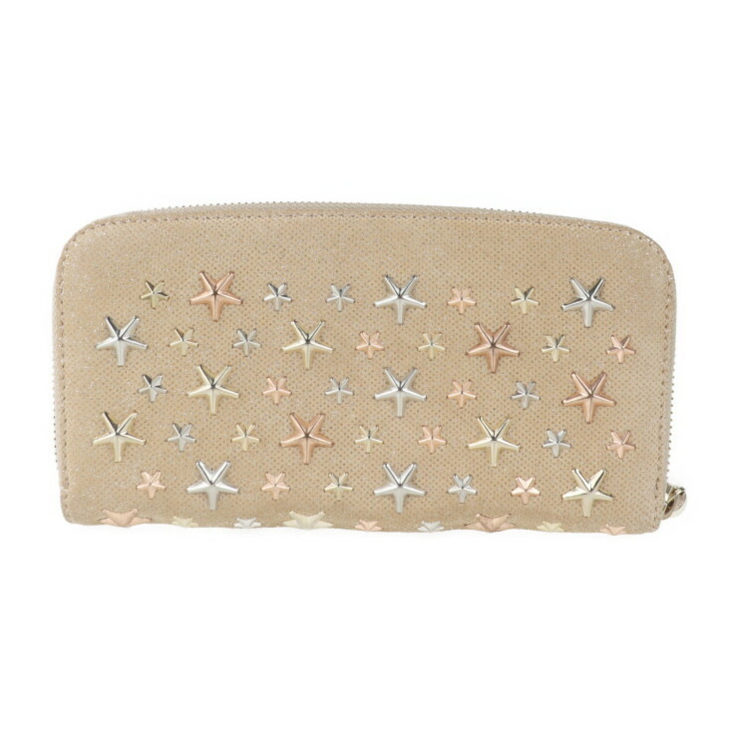 JIMMY CHOO Jimmy Choo FILIPA Philippa round fastener long wallet MXU161 canvas NUDE ROSE GOLDMETALLIC MIX star studs