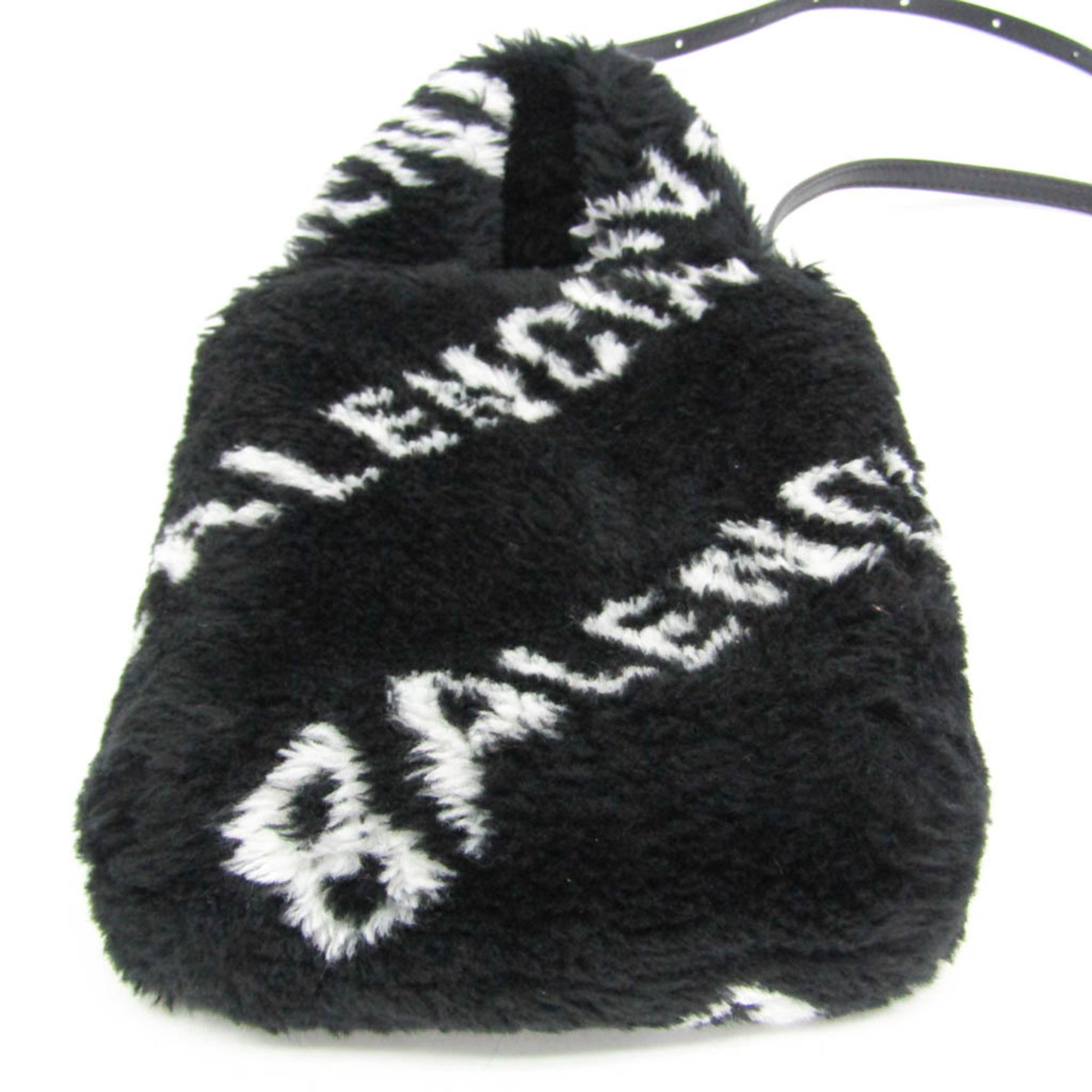 Balenciaga Everyday Phone Holder 596564 Women's Leather,Faux Fur Handbag,Shoulder Bag Black,White — Like New