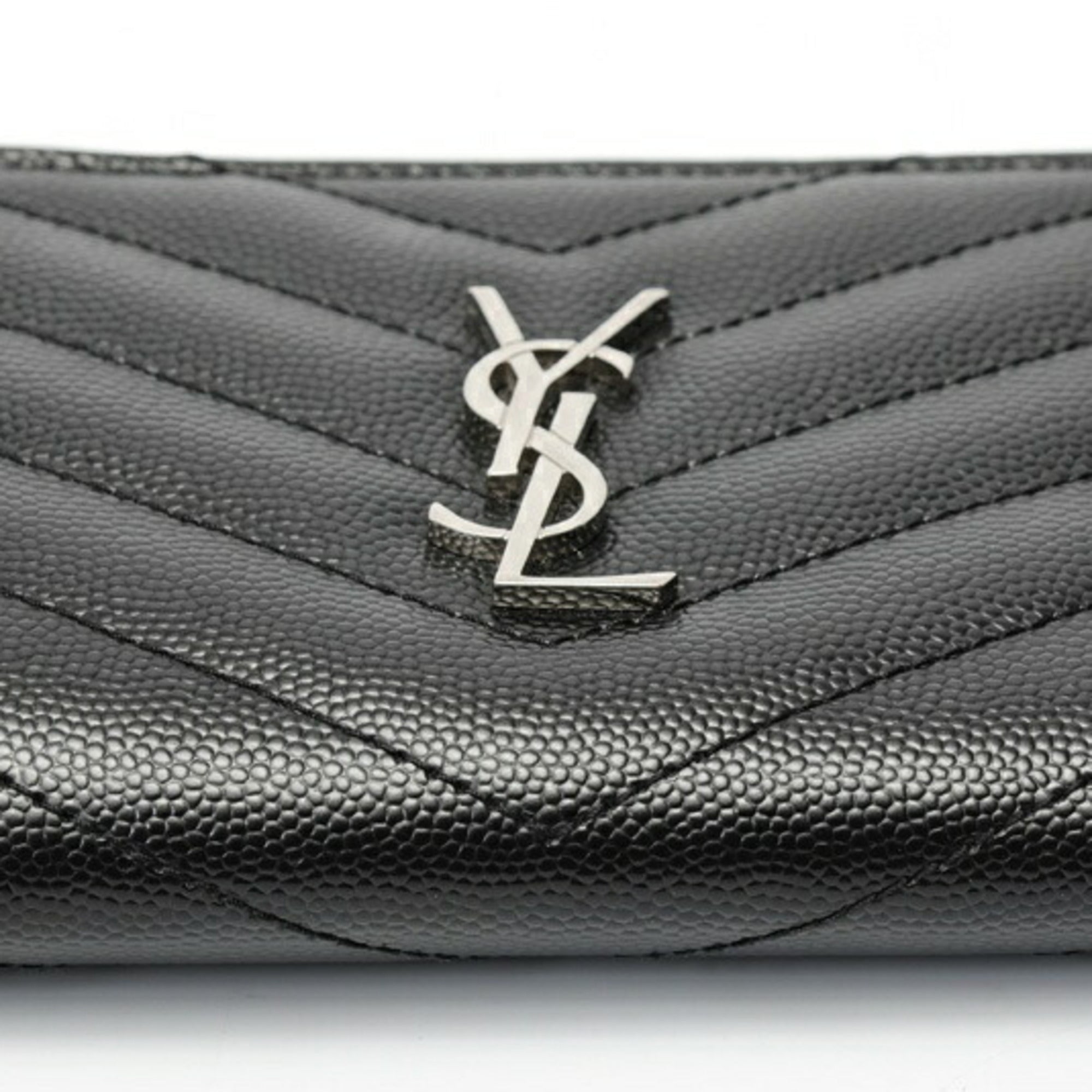 Saint Laurent Monogram Bifold Wallet 575879 Grain de Poudre Embossed Leather Black T-159337
