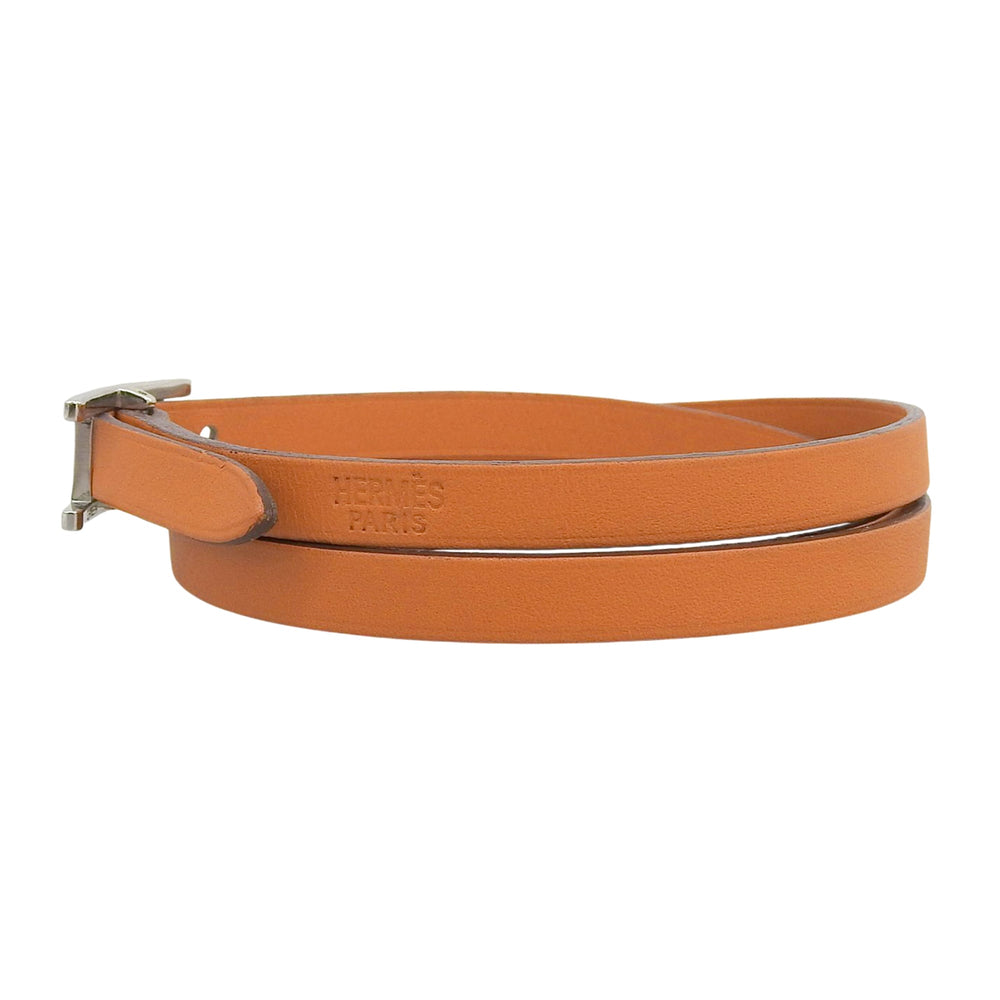 HERMES Api 3 Silver Hardware Triple Strand Leather Bracelet, Orange, Size M, □J Stamp, Women's, with Box — Like New