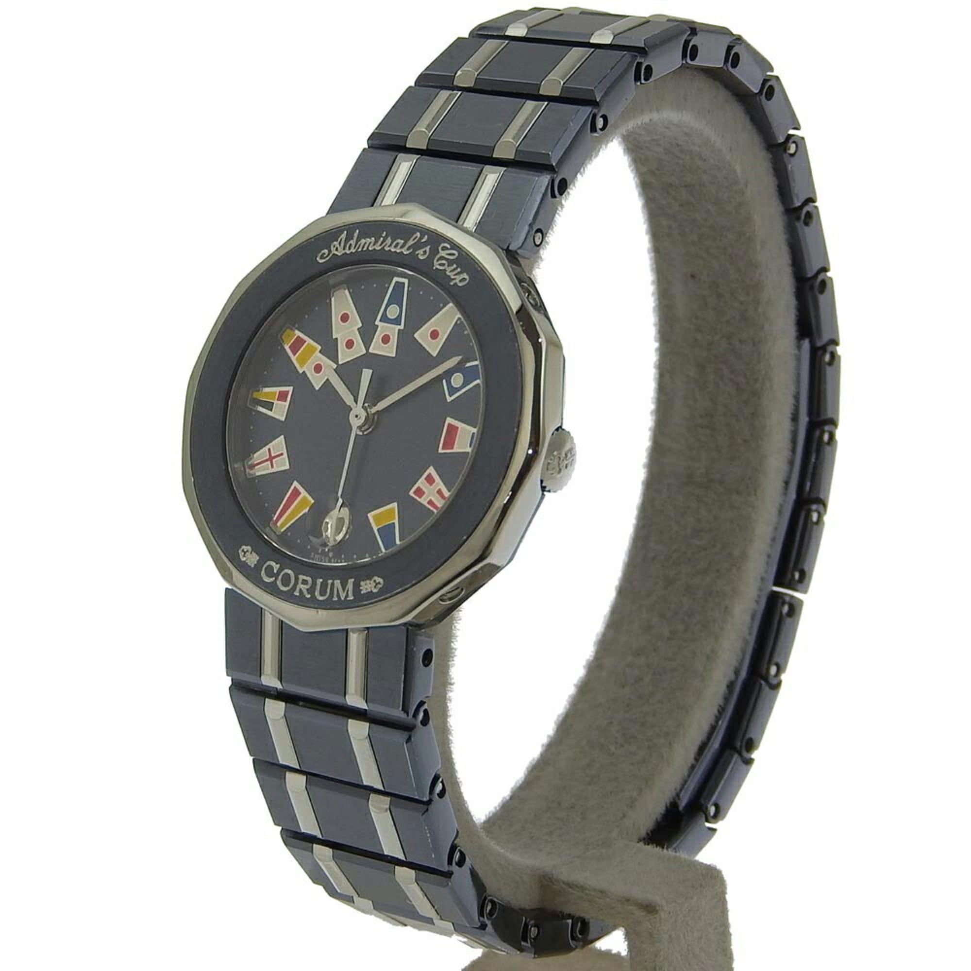 CORUM Admirals Cup Watch 39.610.30 V050 Stainless Steel x Gun Blue Swiss Made Navy Silver Quartz Analog Display Dial Ladies — Very Good
