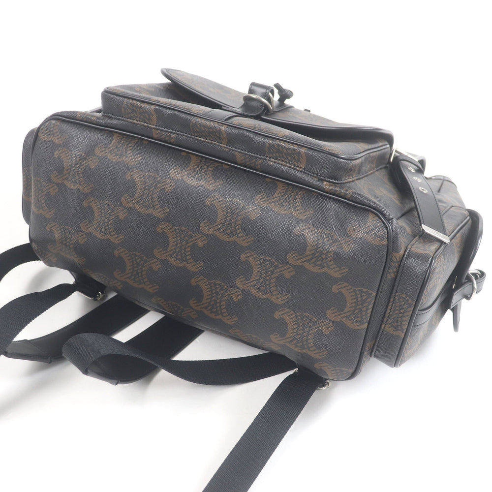 CELINE 11181 Coated Canvas Triomphe Pattern Backpack Daypack Black Brown with Dust Bag Men's — Like New