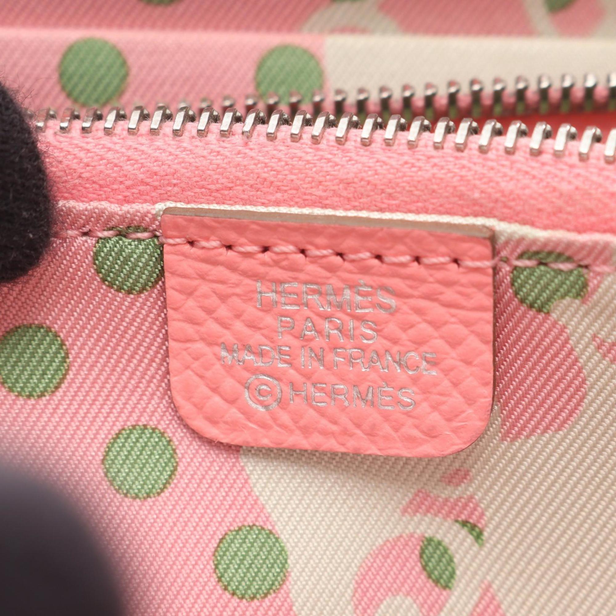 Hermes Hermès Azap Compact Silk-in Rose Confetti Round Wallet, Leather Epsom Leather, Women's, Pink