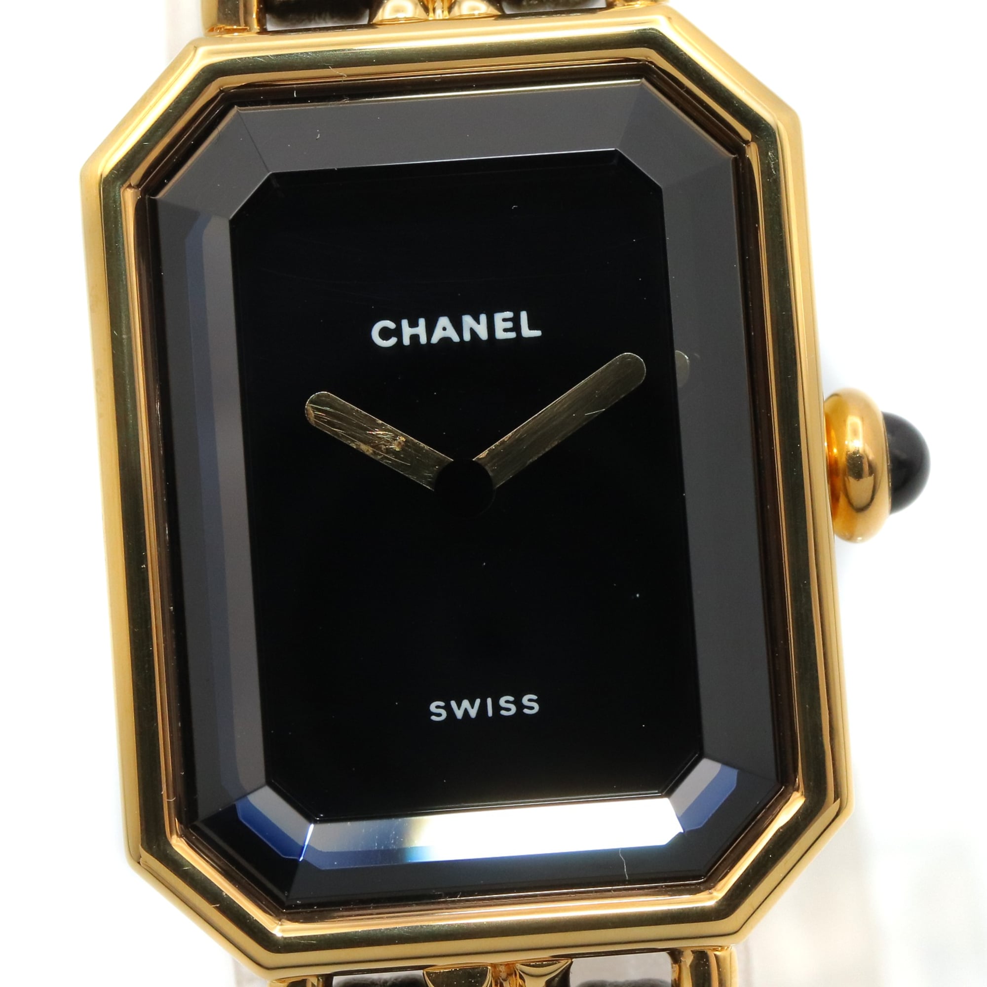 Chanel CHANEL Première S Watch, Gold Plated (GP), Leather Strap, Women's, Black, H0001 — Very Good