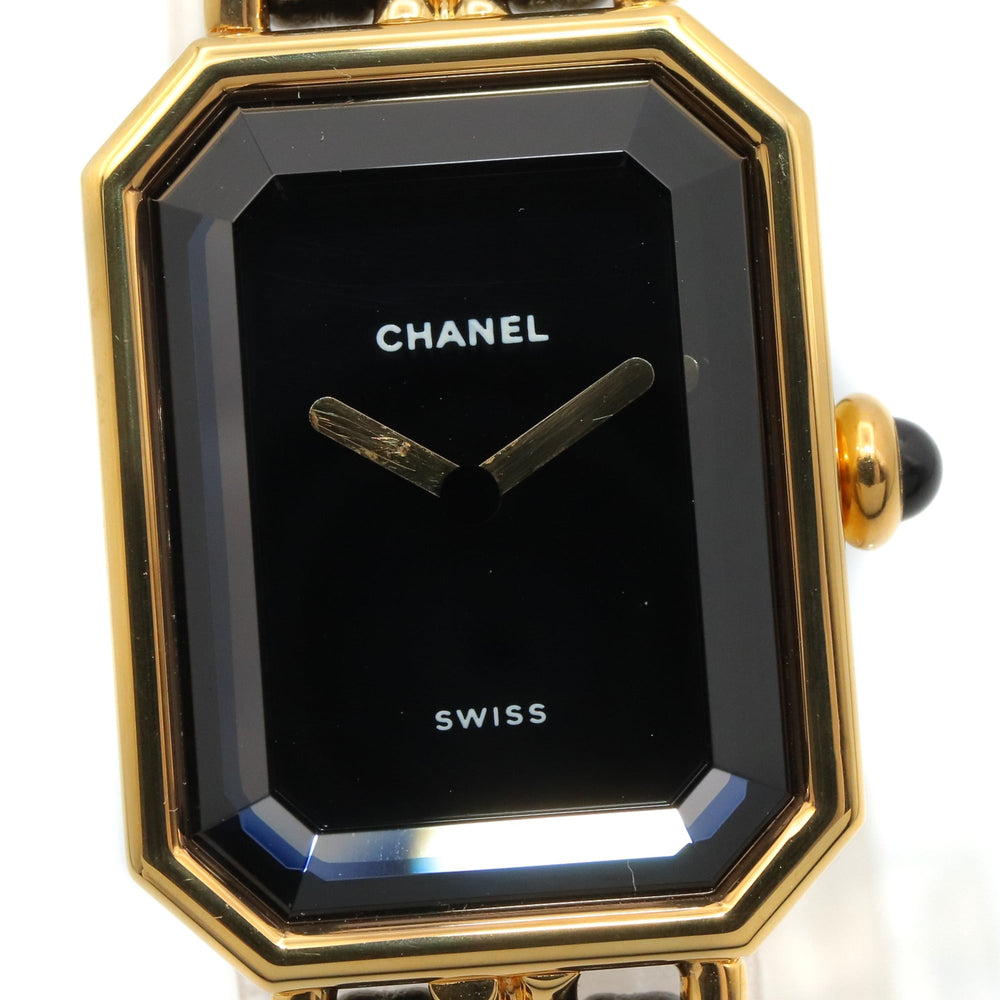 Chanel CHANEL Première S Watch, Gold Plated (GP), Leather Strap, Women's, Black, H0001 — Very Good