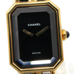 Chanel CHANEL Première S Watch, Gold Plated (GP), Leather Strap, Women's, Black, H0001 — Very Good