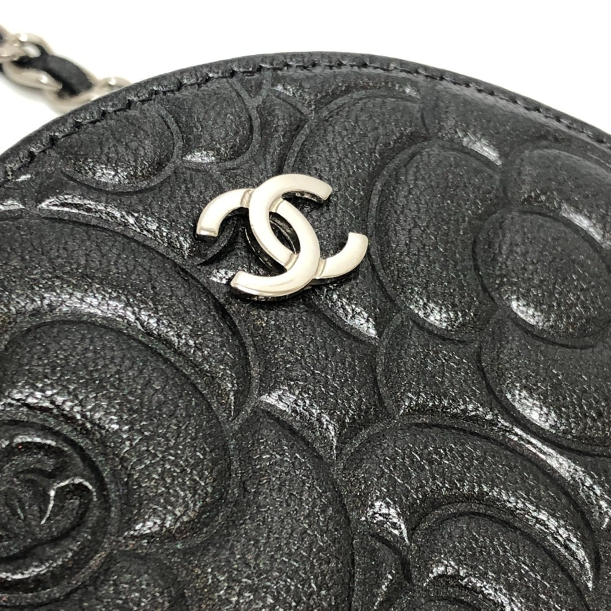 CHANEL Camellia CC Coco Mark Logo Crossbody Bag, Round Mini Shoulder Leather, Women's, Gray — Like New