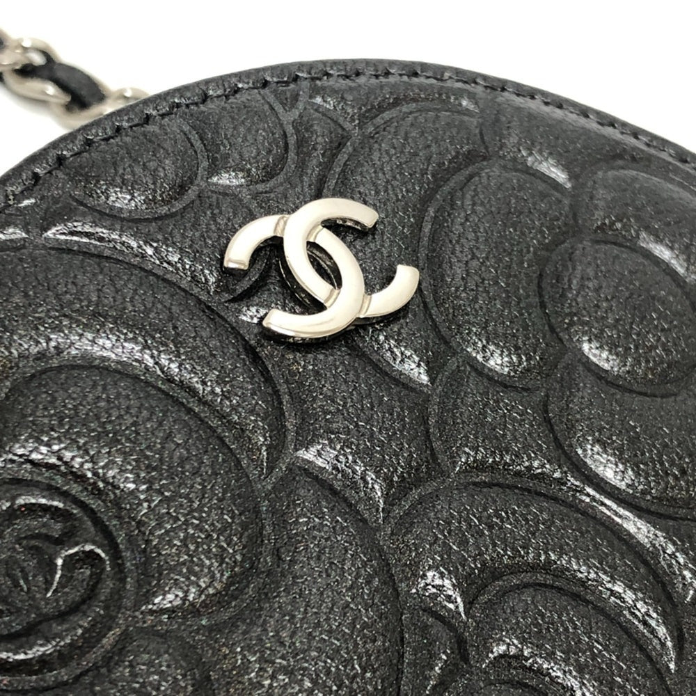 CHANEL Camellia CC Coco Mark Logo Crossbody Bag, Round Mini Shoulder Leather, Women's, Gray — Like New