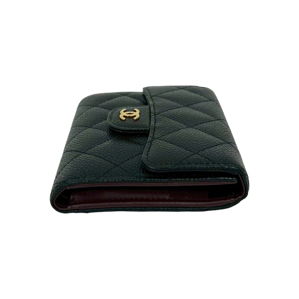 CHANEL Matelasse Coco Mark Caviar Leather Tri-fold Wallet, Black, 64570