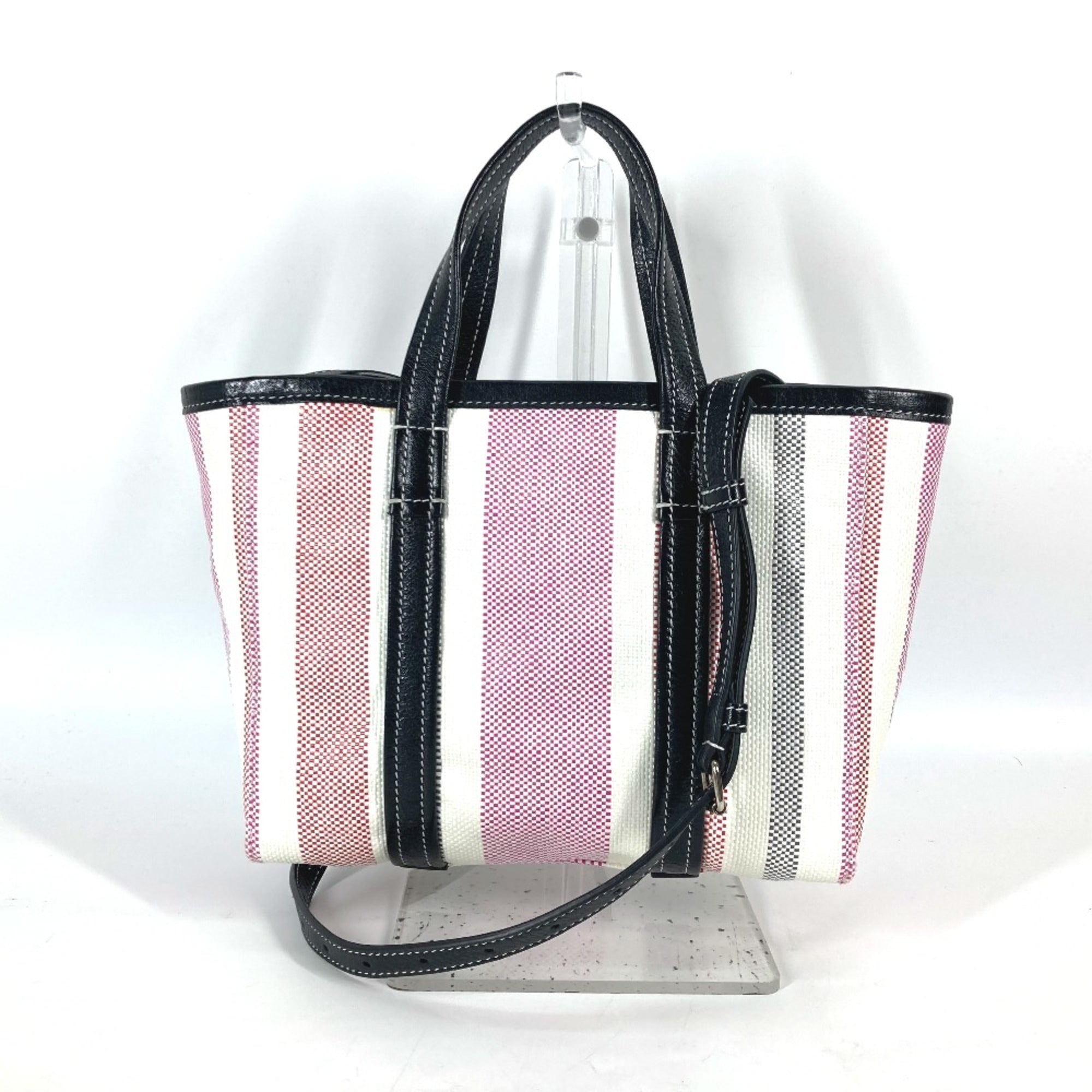Balenciaga 671404 stripe 2WAY Shoulder Bag Crossbody Tote Bag Hand Bag pink Black x White — Like New