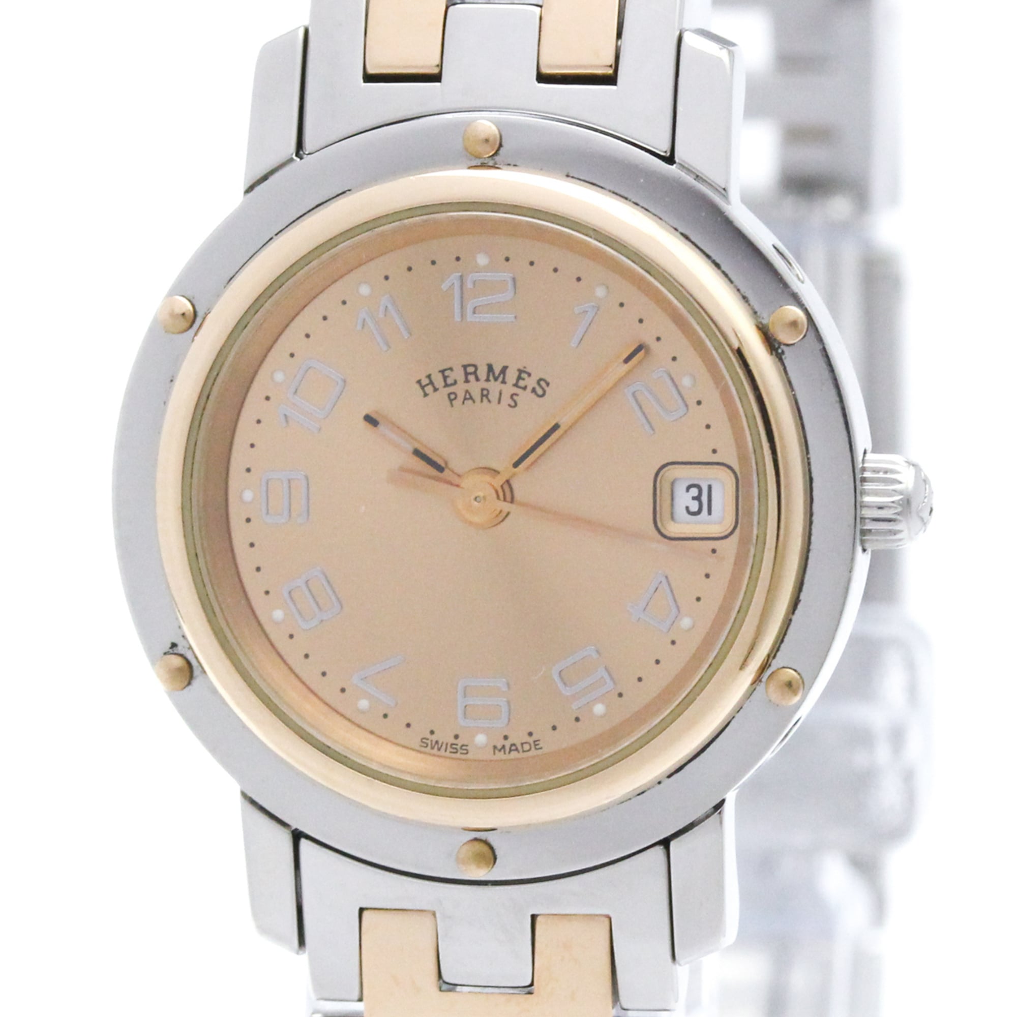HERMES Clipper Pink Gold Plated Steel Watch CL4.221 Polished — Very Good