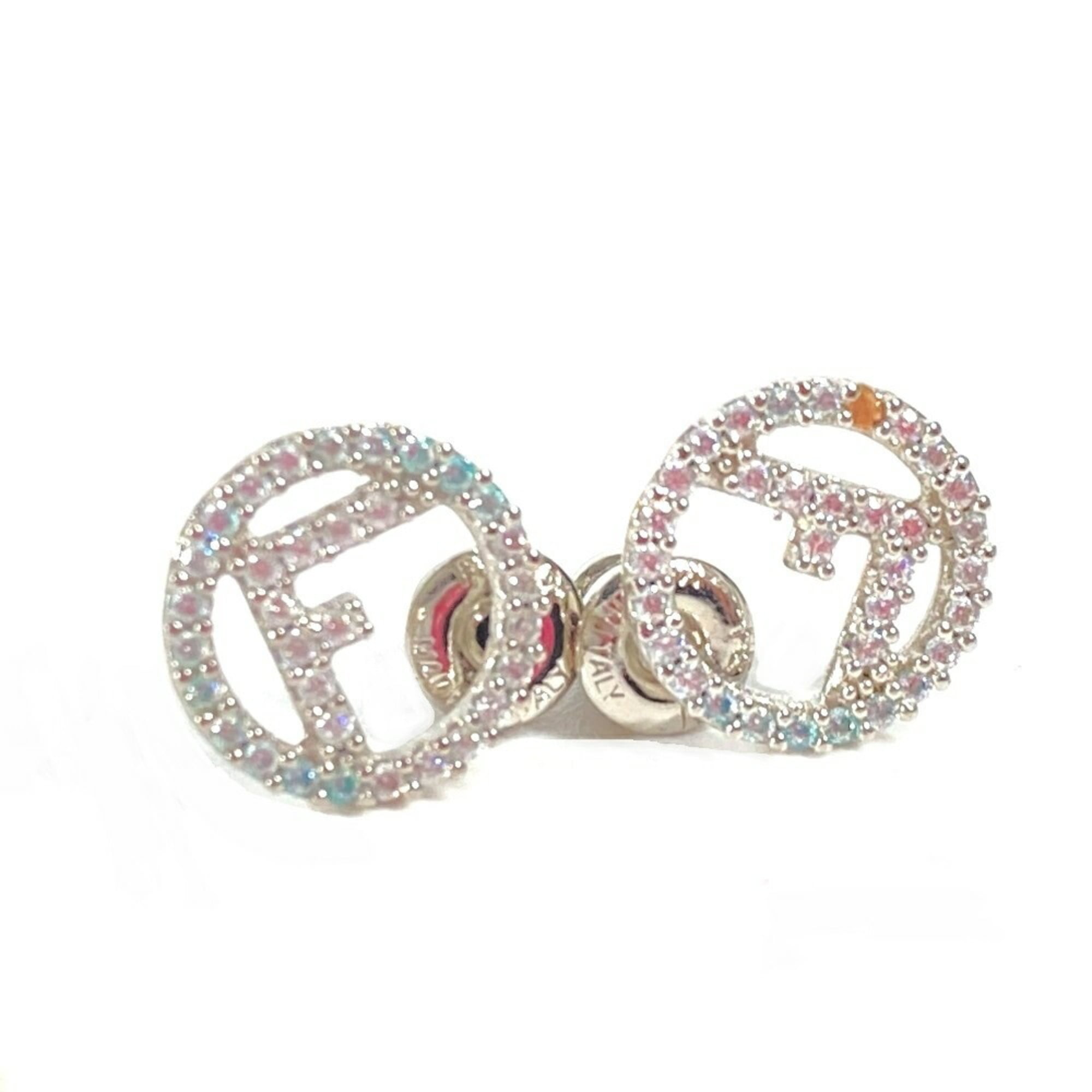 FENDI Rhinestone F's Earrings Metal Women's Silver x Blue Similar E-240710-23 — Like New