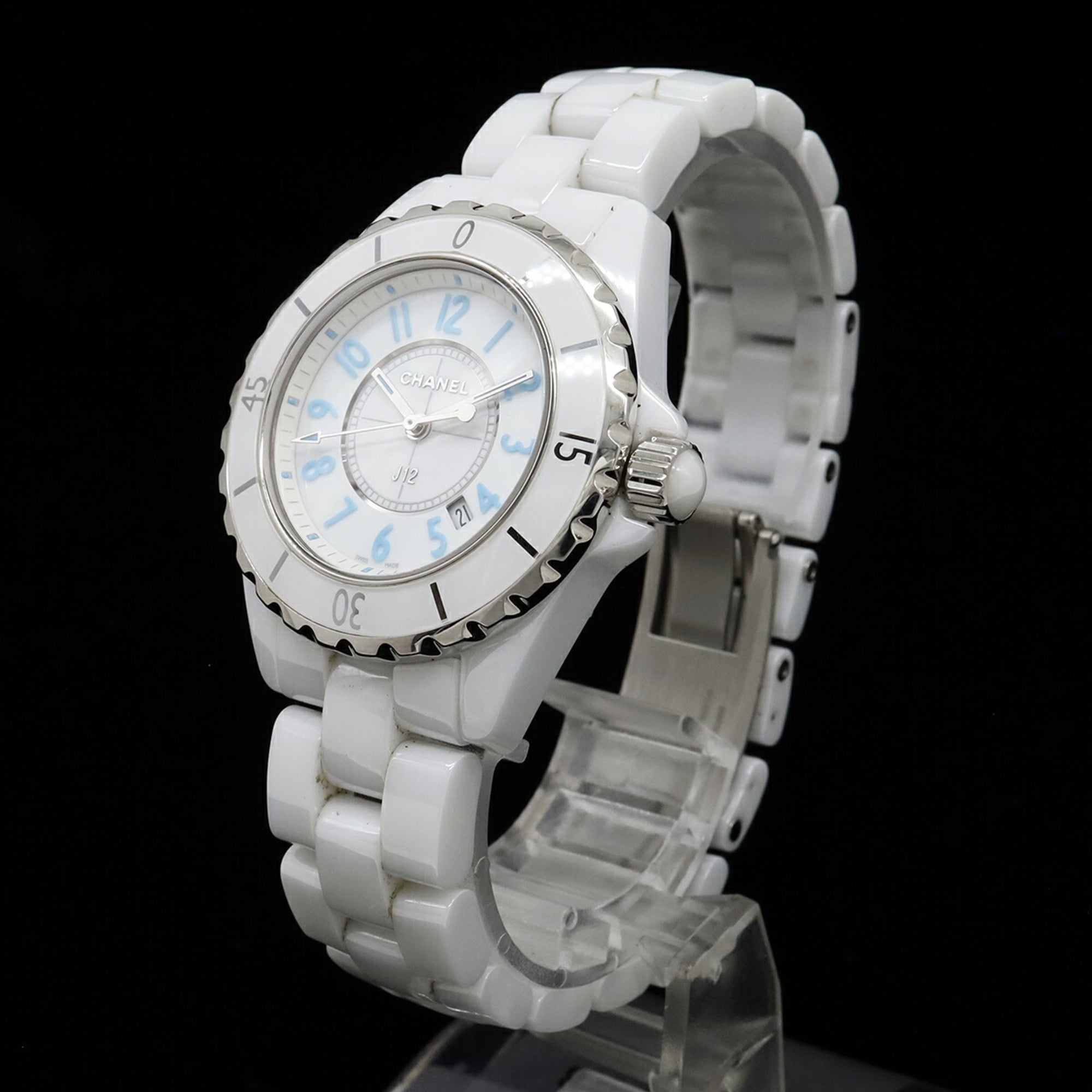 CHANEL J12 Blue Light Limited Edition (2000 pieces) White Ceramic Dial Date Ladies Quartz Watch H3826 — Very Good