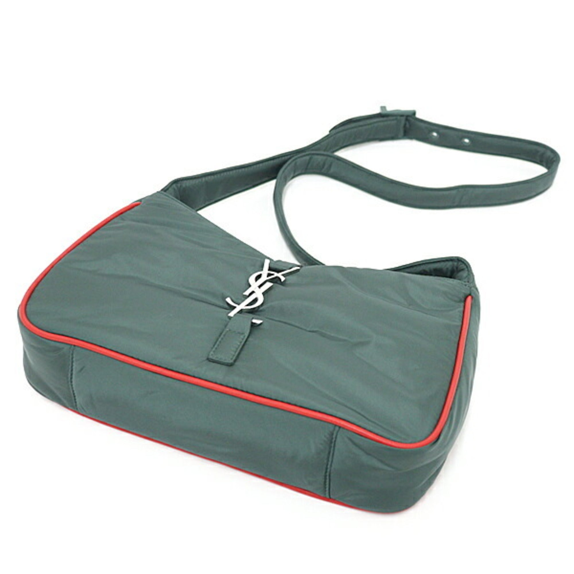 Saint Laurent YSL Le Cin Cassette Shoulder Bag Eco Nylon Khaki Green/Red 733294 — Like New