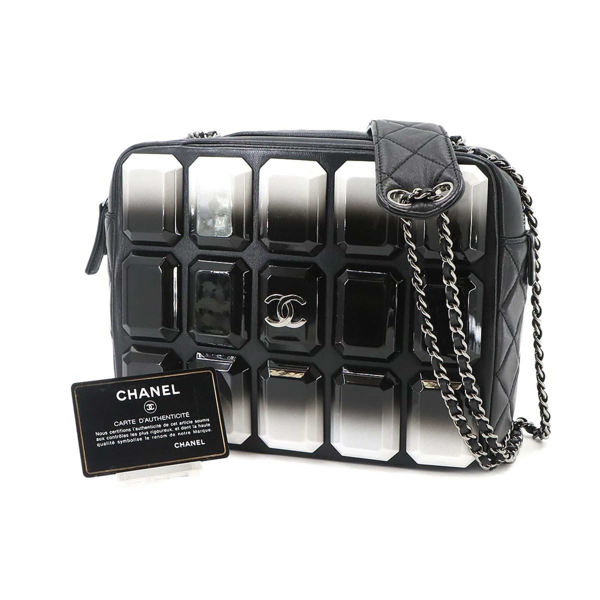 Chanel Matelassé Camera Handbag, Chain Shoulder Lambskin and Plastic, Black — Like New