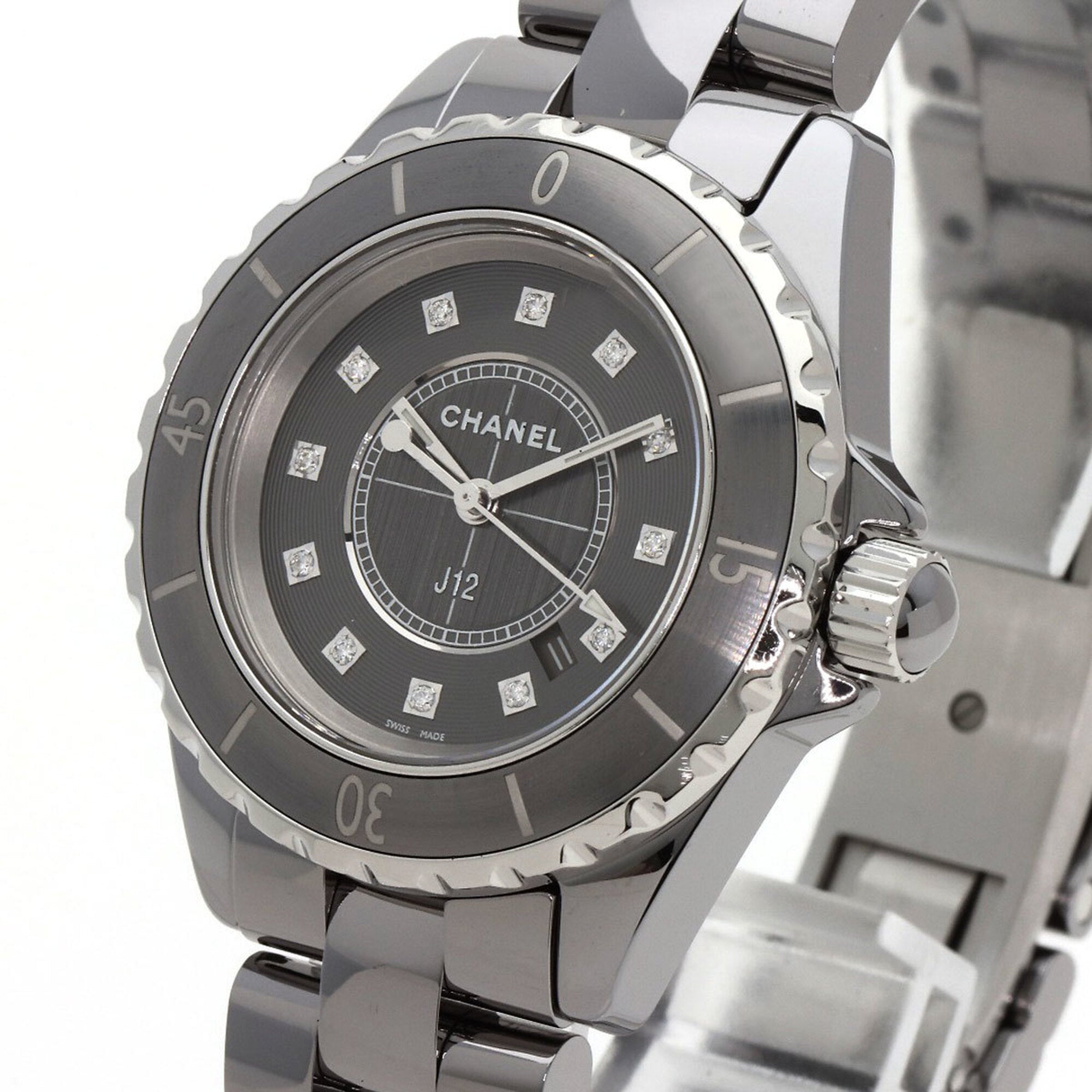 CHANEL H3241 J12 33mm Chromatic 12P Diamond Watch in Titanium Ceramic/Titanium Ceramic for Women — Very Good