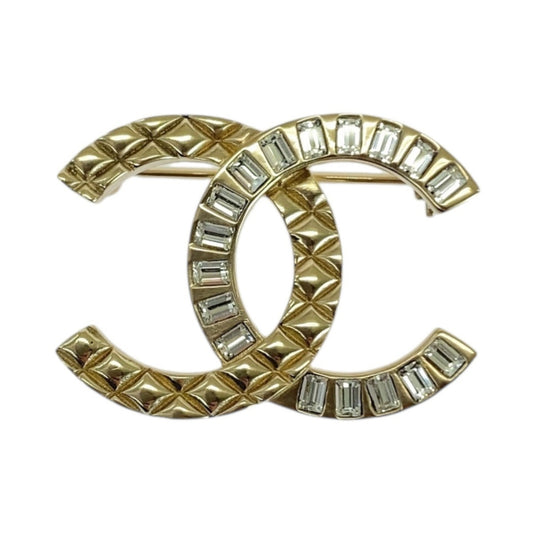 CHANEL Coco Mark Gold Metal Rhinestone Brooch for Women