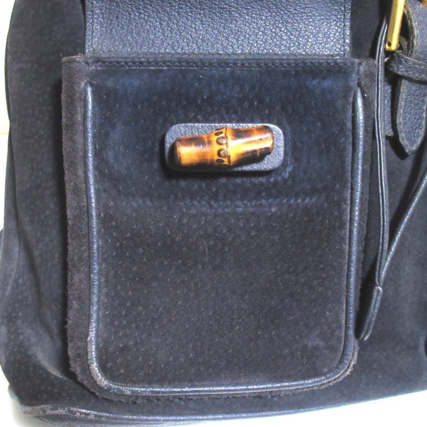 GUCCI Bamboo Line Suede and Leather Backpack, Navy, Women's