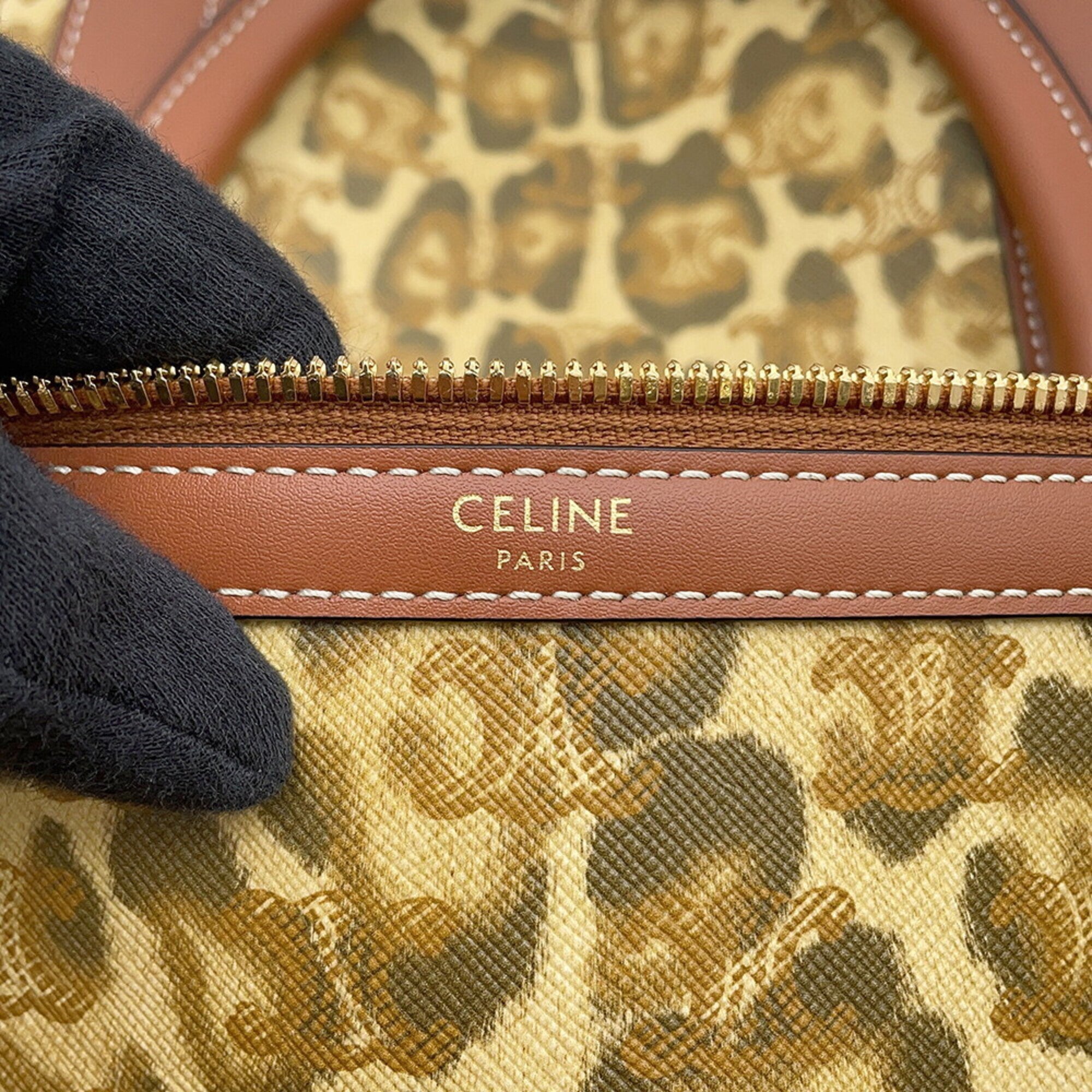 Celine Boston bag, leopard print, Triomphe leather, CELINE 2-way shoulder handbag — Like New