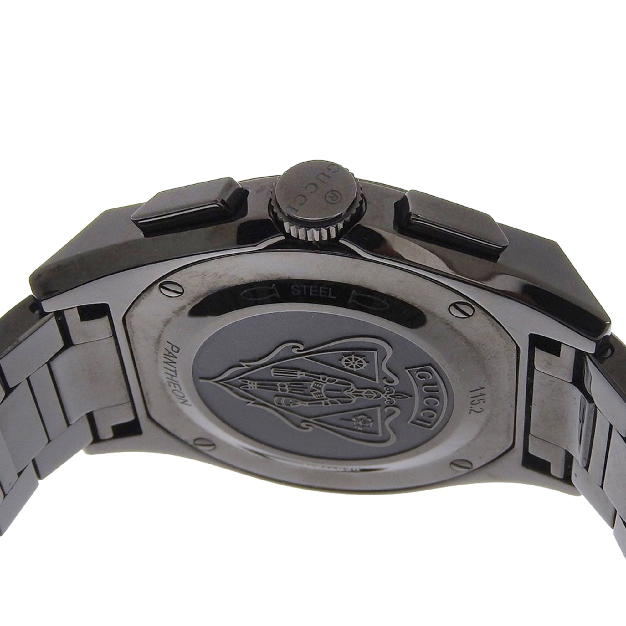 Gucci Pantheon Men's Watch, 115.2 Stainless Steel, Black Quartz Chronograph, Dial — Good