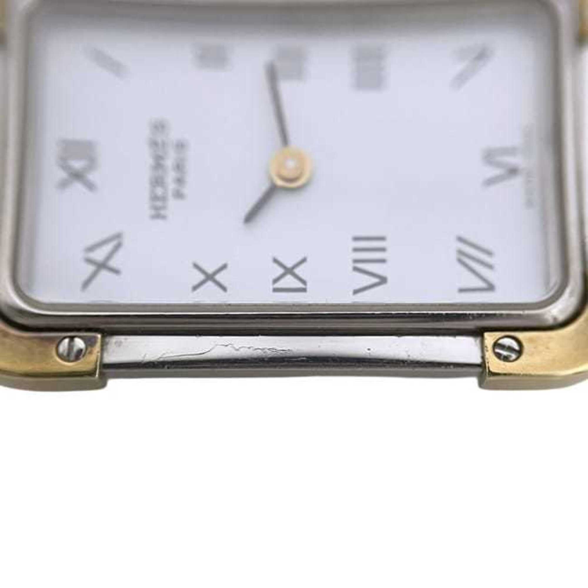 Hermes watch, Croisière, white, silver, gold, CR1.240 battery-operated, stainless steel, quartz movement — Good