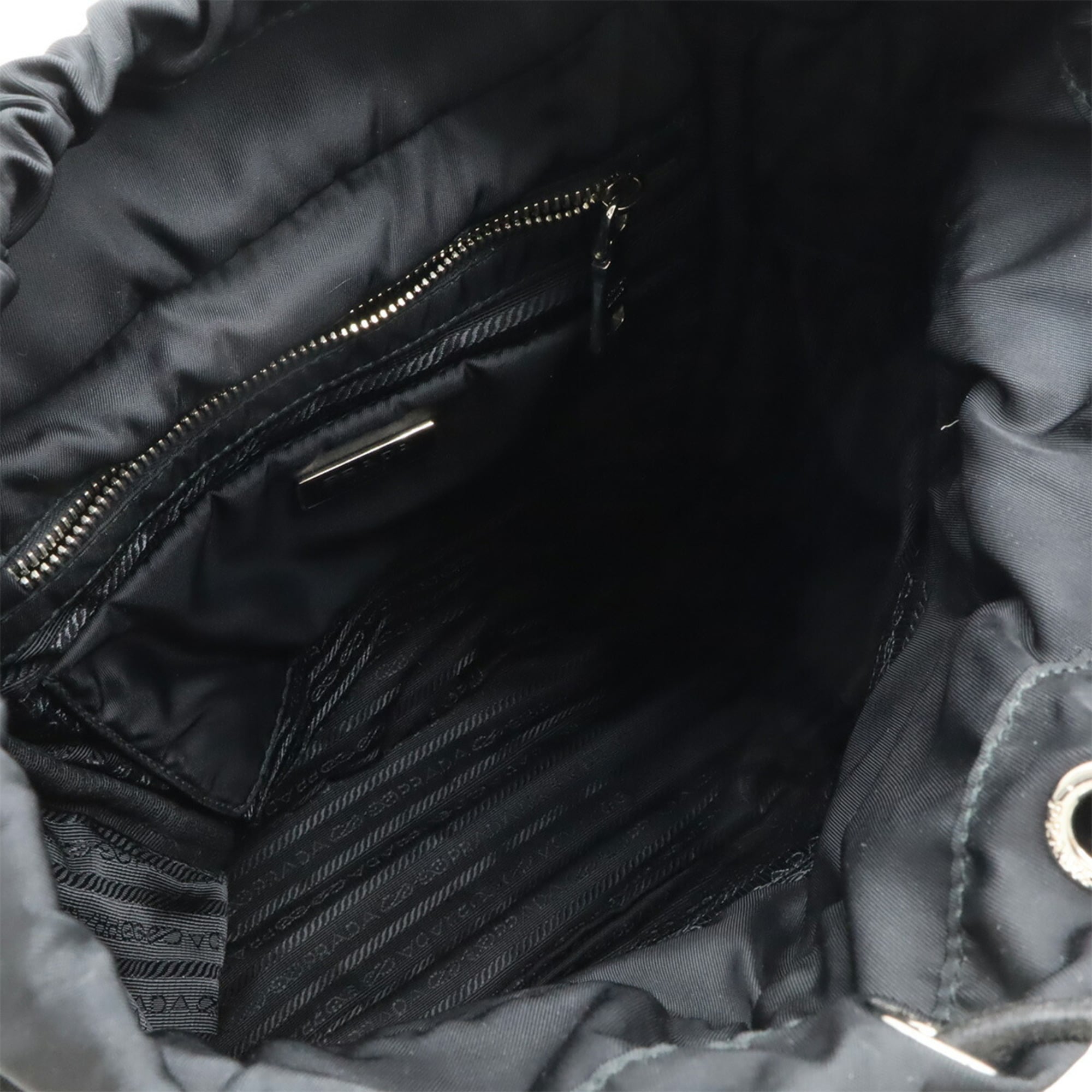 PRADA Triangle Backpack, Quilted Nylon and Leather, Black, 1BZ002