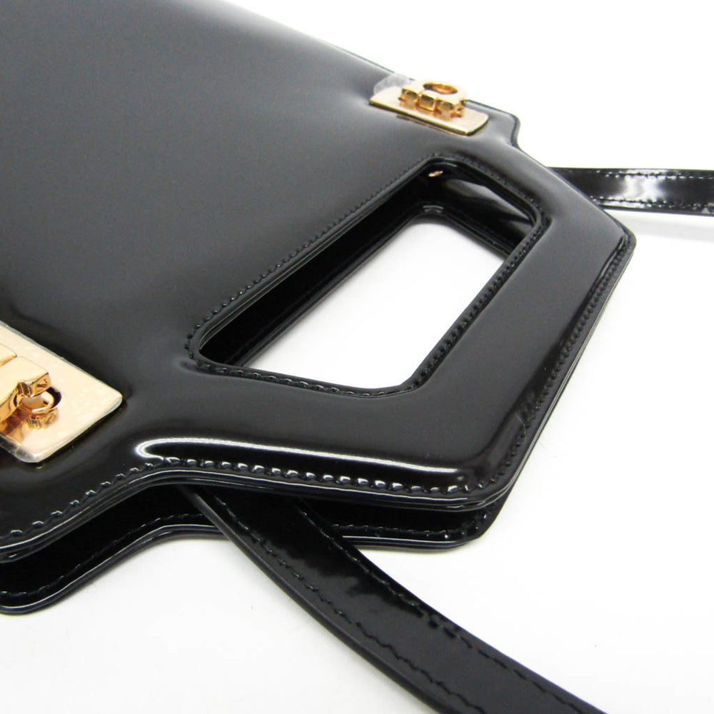 Salvatore Ferragamo Gancini Wanda DH-21 3483 Women's Leather Handbag,Shoulder Bag Black — Like New