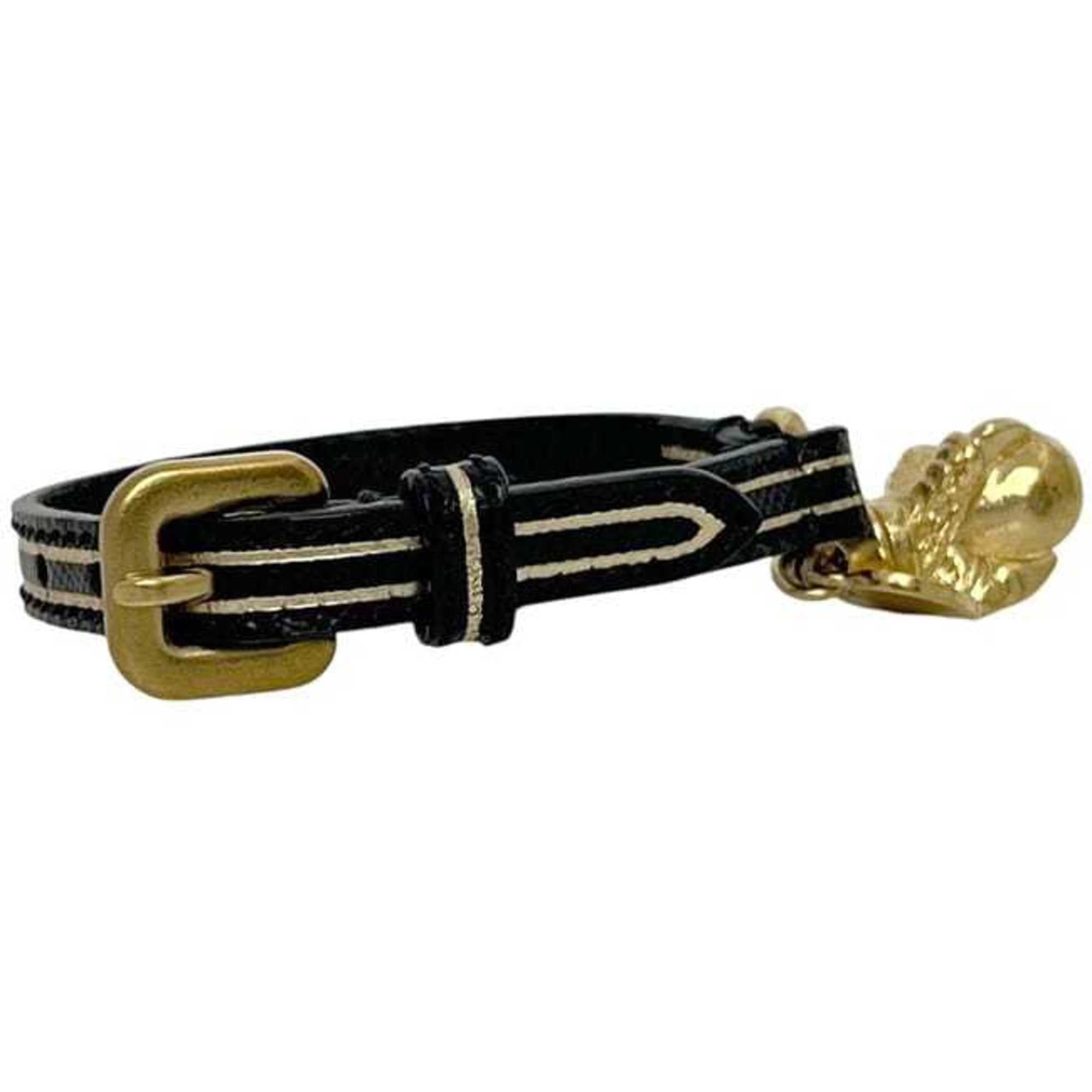 Prada Bracelet ec-24715 Black Gold Leather PRADA Border NERO Heart Swing Women's Men's
