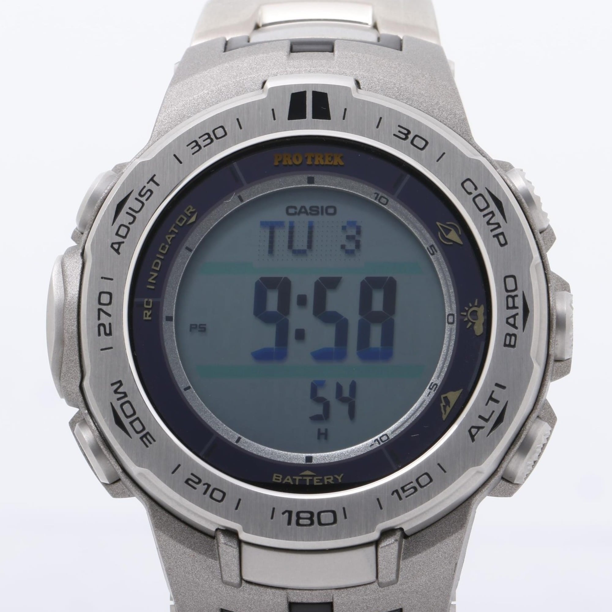 CASIO Pro Trek Triple Sensor Line PRW3100T7JF Men's Digital Watch in Silver, Stainless Steel and Titanium — Good