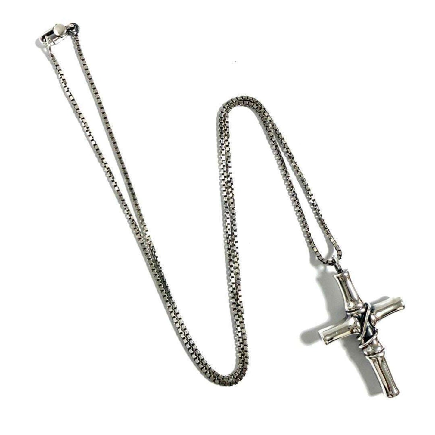 Gucci Men's Bamboo Cross Pendant Necklace Silver