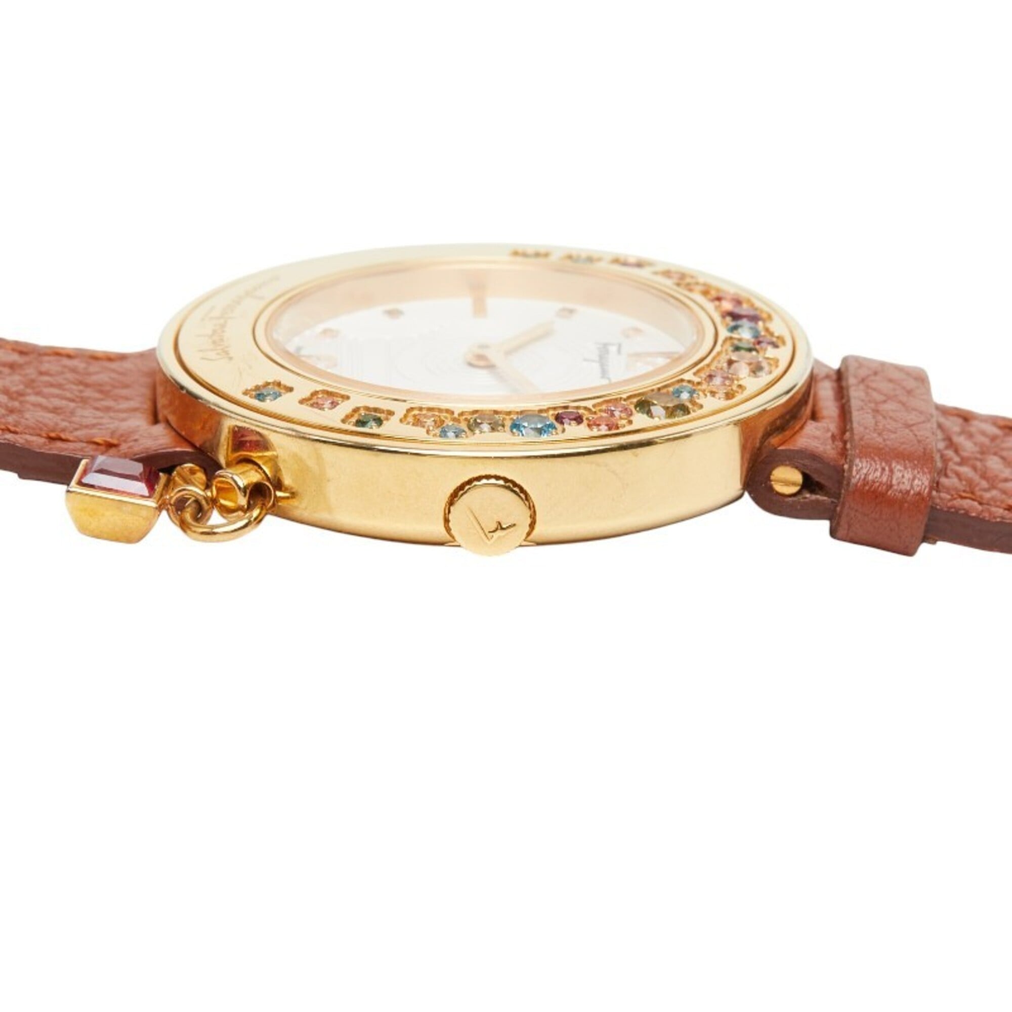 Salvatore Ferragamo Gancini Sparkling Watch F64SBQ50001 Quartz White Dial Stainless Steel Topaz Ladies — Good