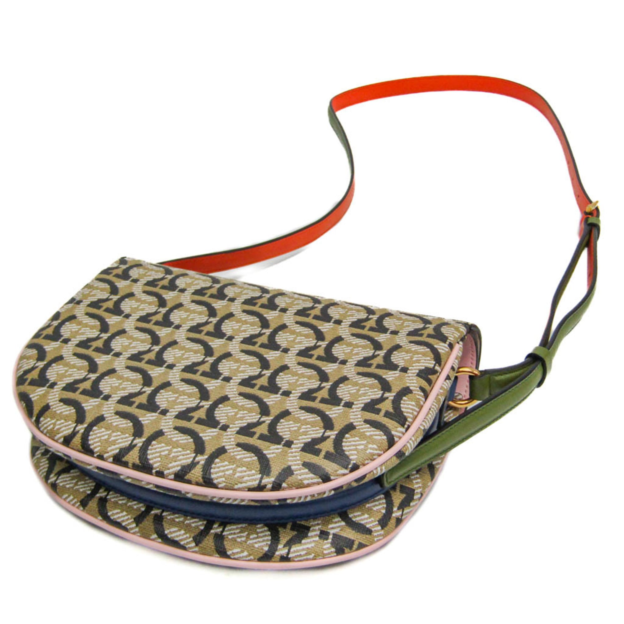 Salvatore Ferragamo Gancini AU-21 H986 Women's Leather,PVC Shoulder Bag Beige — Like New
