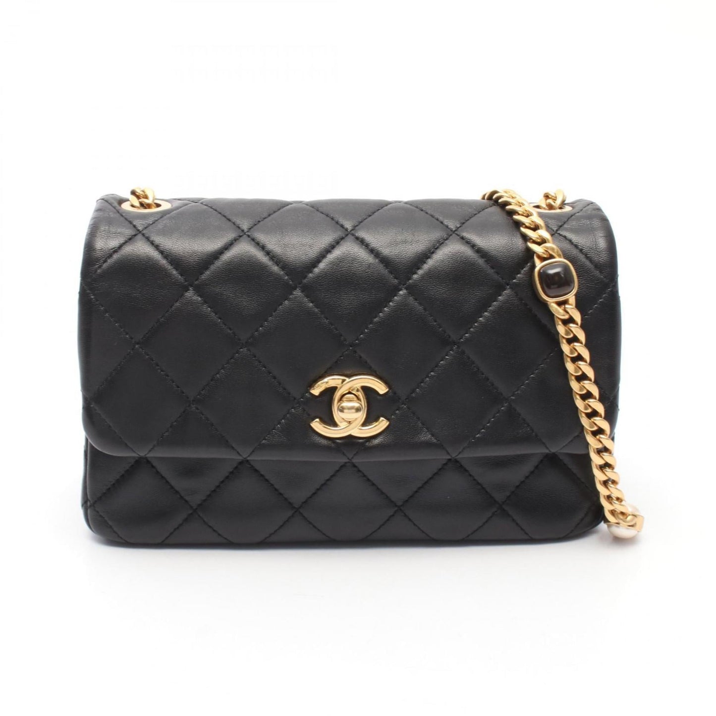 CHANEL Matelasse Shoulder Bag, Lambskin Leather, Women's, Black, AS3479