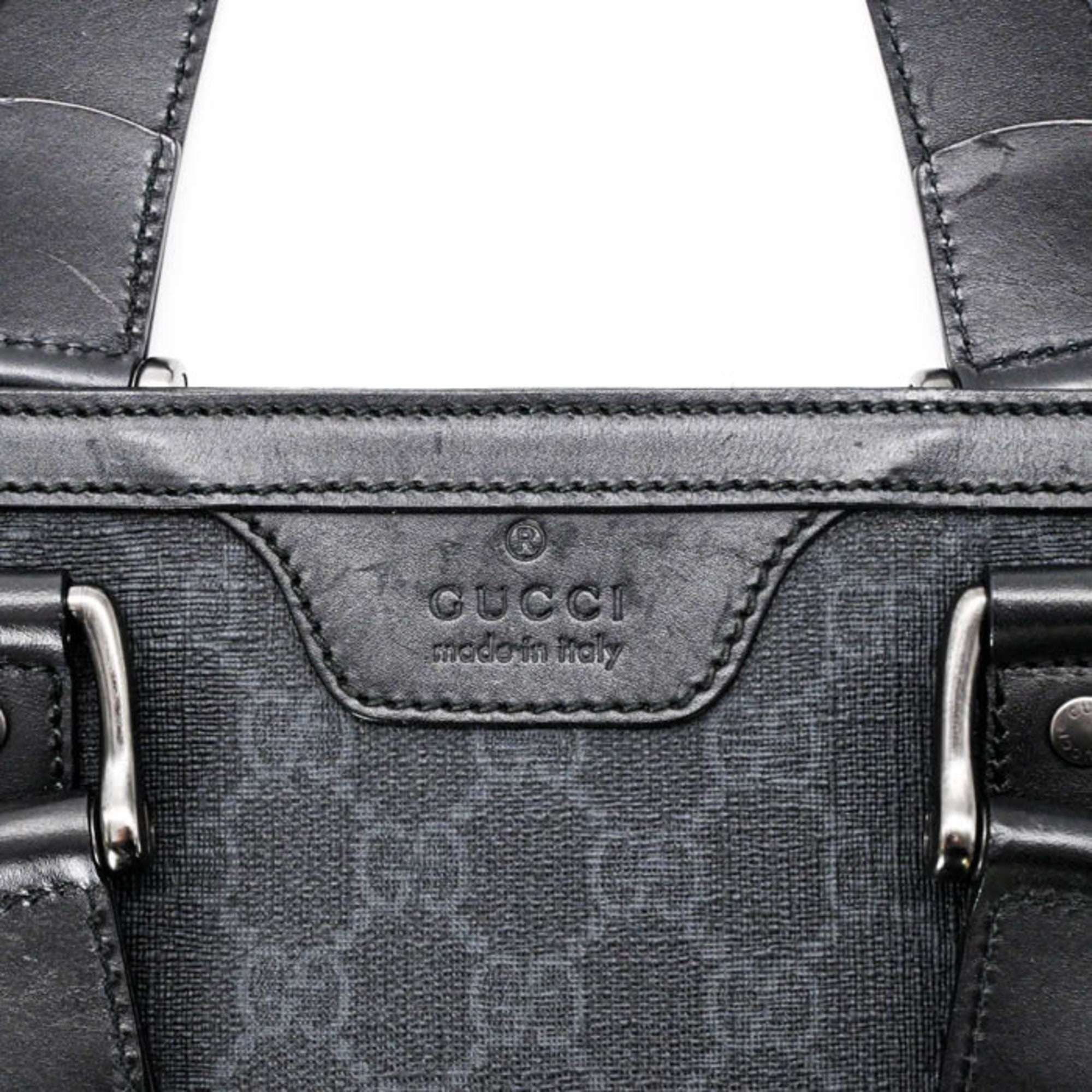GUCCI GG Supreme Plus Tote Bag Leather Dark Gray Black 322072 — Like New